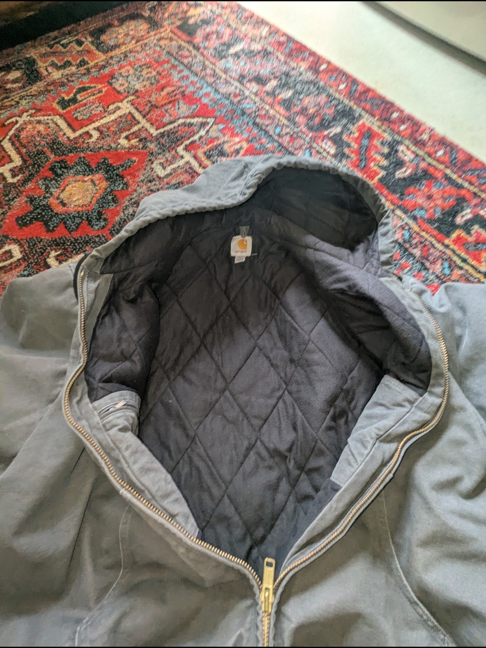 Carhartt Gray Hooded Duck Jacket with Logo Patch - Picture 6 of 6